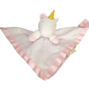 Cloud Island Unicorn Baby Security Blanket Lovey Pink Satin Trim Gold Dots 14"x1
